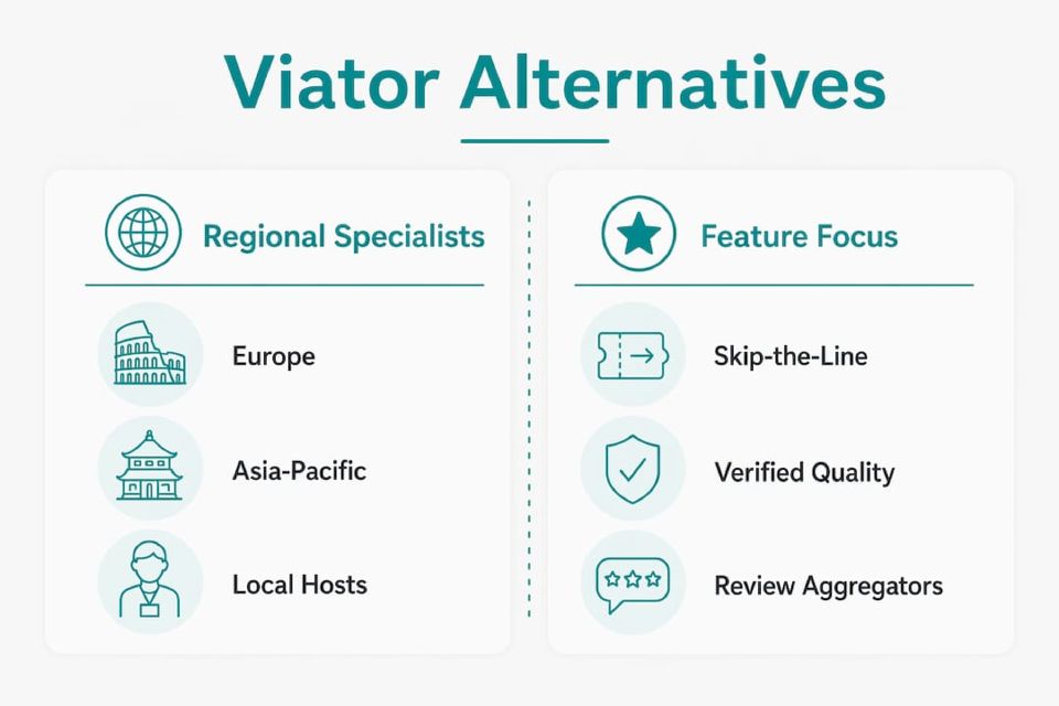 Infographic comparing types of Viator alternatives