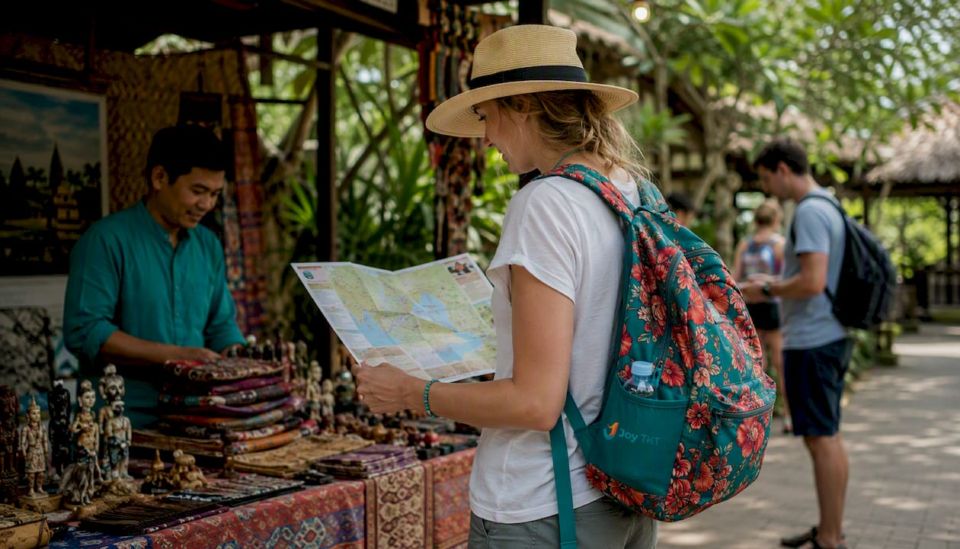 Traveler exploring regional market travel options