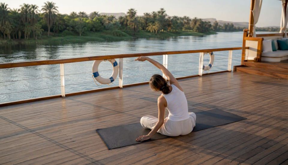 Meditation on Nile river cruise deck at sunrise