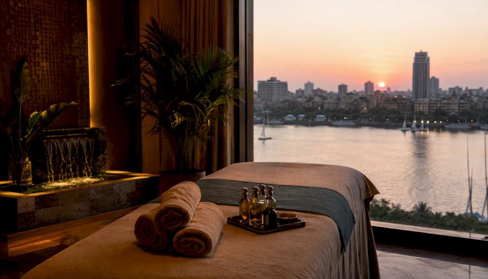 Private couples spa suite with Nile River view