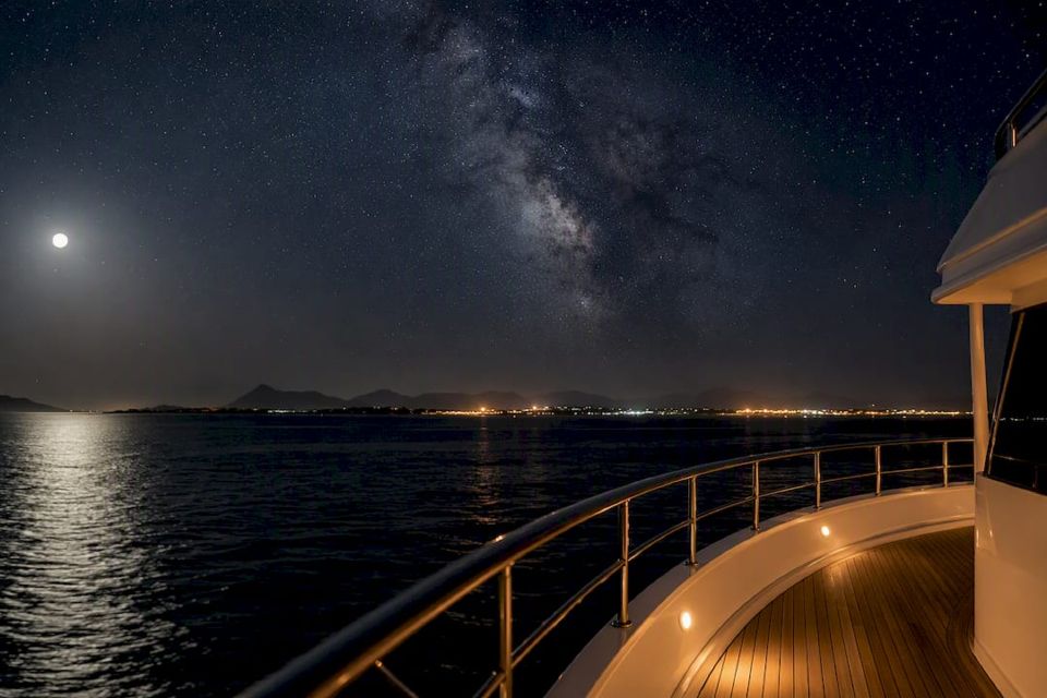 Boat deck overlooking starry Red Sea night sky