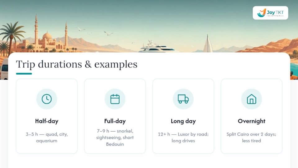 Diagram of Hurghada day trip durations and activity types